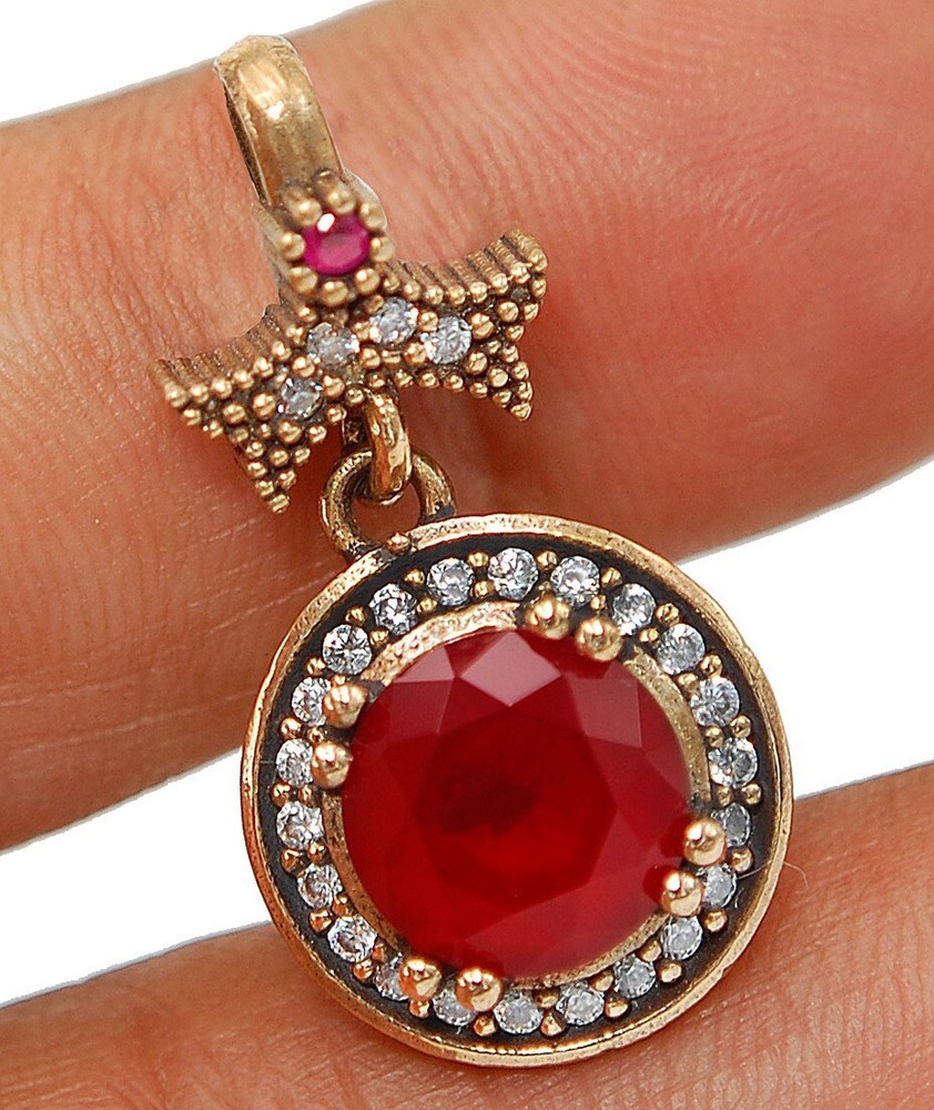 Ottoman Empire Style 3CT Ruby Topaz 925 Sterling Silver Pendant S2117