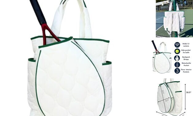 Park Ave tennis bag, tennis bag for women, tennis backpack, Bright White/Green