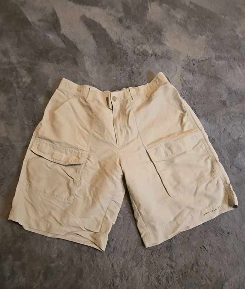 Columbia PFG Shorts Mens 36 Khaki Omni-Shade Fishing Cargo Nylon Mesh UPF 50
