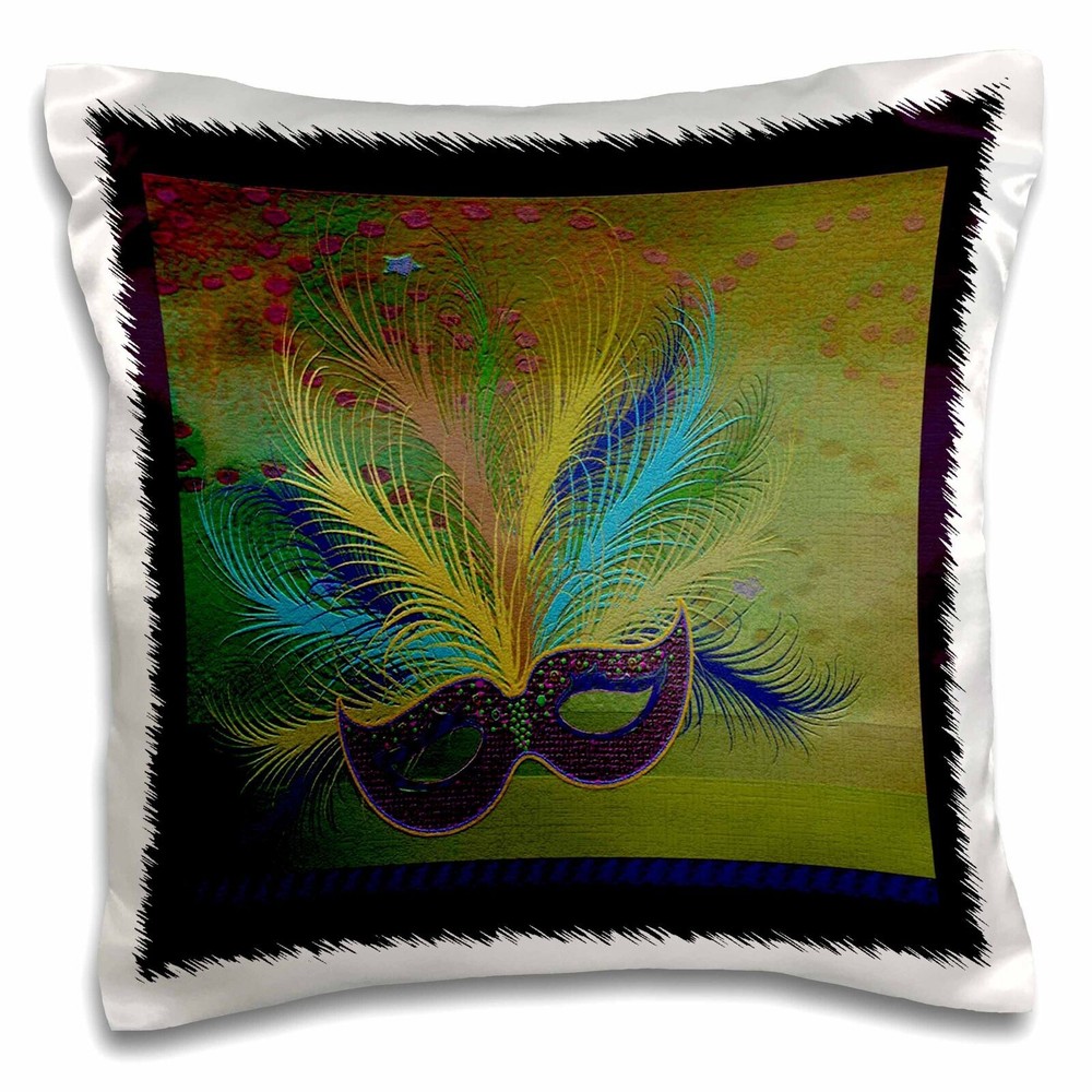 3dRose Mardi Gras Mask, Gold 16x16 inch Pillow Case