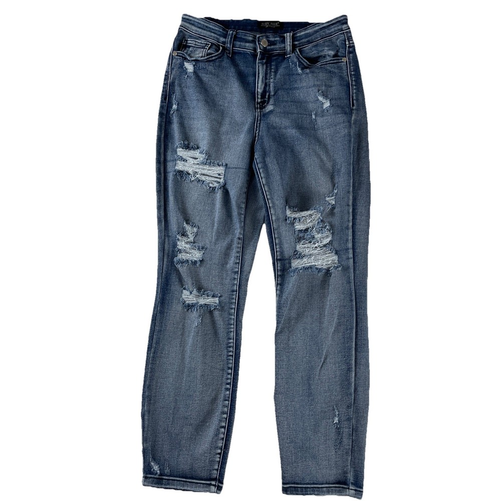 Judy Blue Boyfriend Jeans Women’s 7/28 High Rise Distressed Stretch Grunge Denim