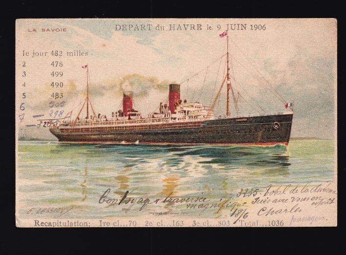 [85002] 1906 POSTCARD S. S. “La Savoie” Compagnie Générale Transatlantique
