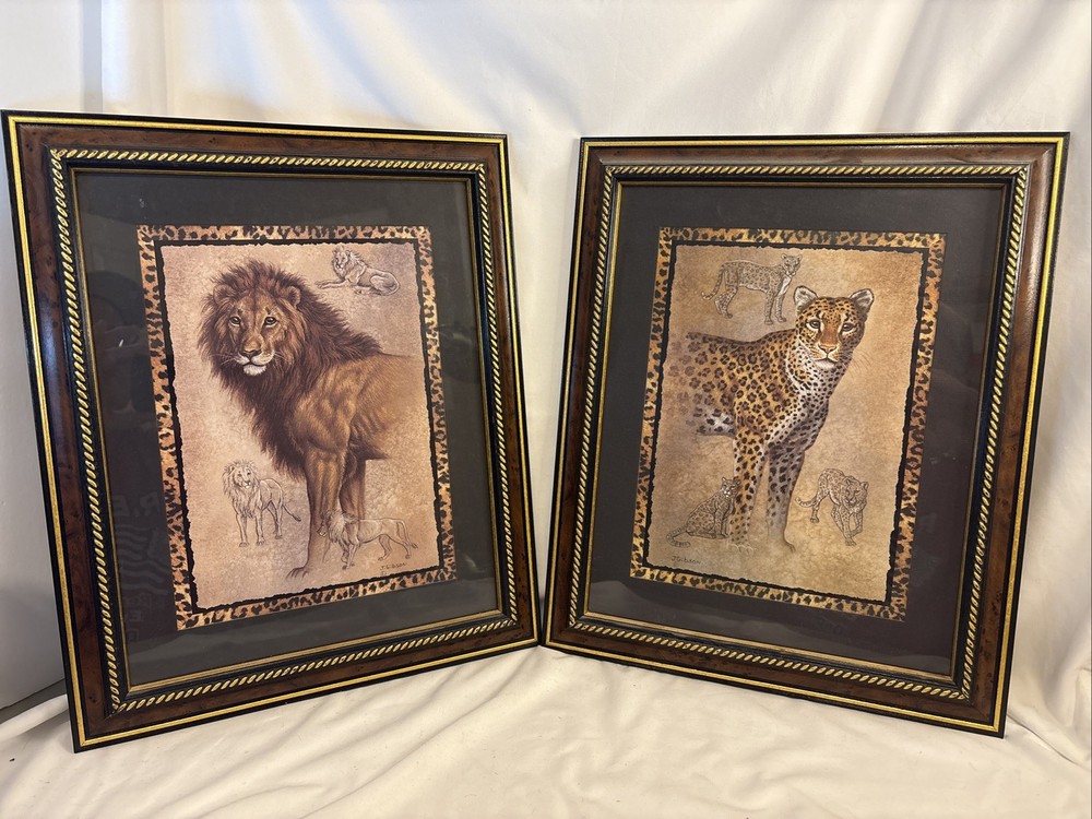Home Interior J Gibson Lion & Leopard Framed Wall Art Animal Print Border Safari