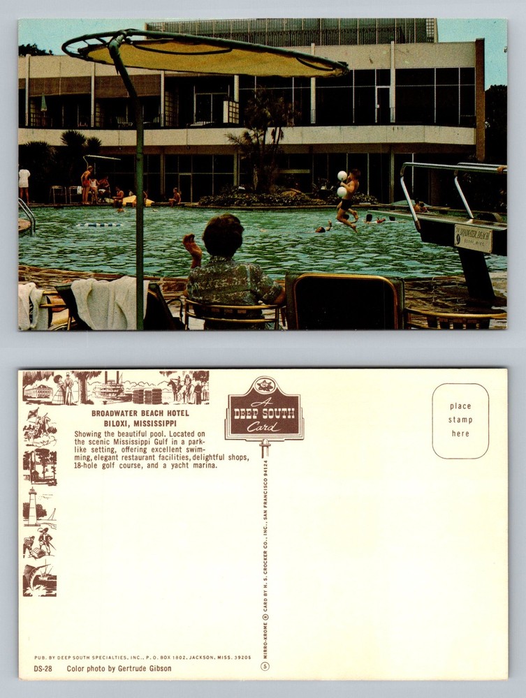 Biloxi, MS-Mississippi, Broadwater Beach Hotel Pool Gulf Coast Vintage Postcard