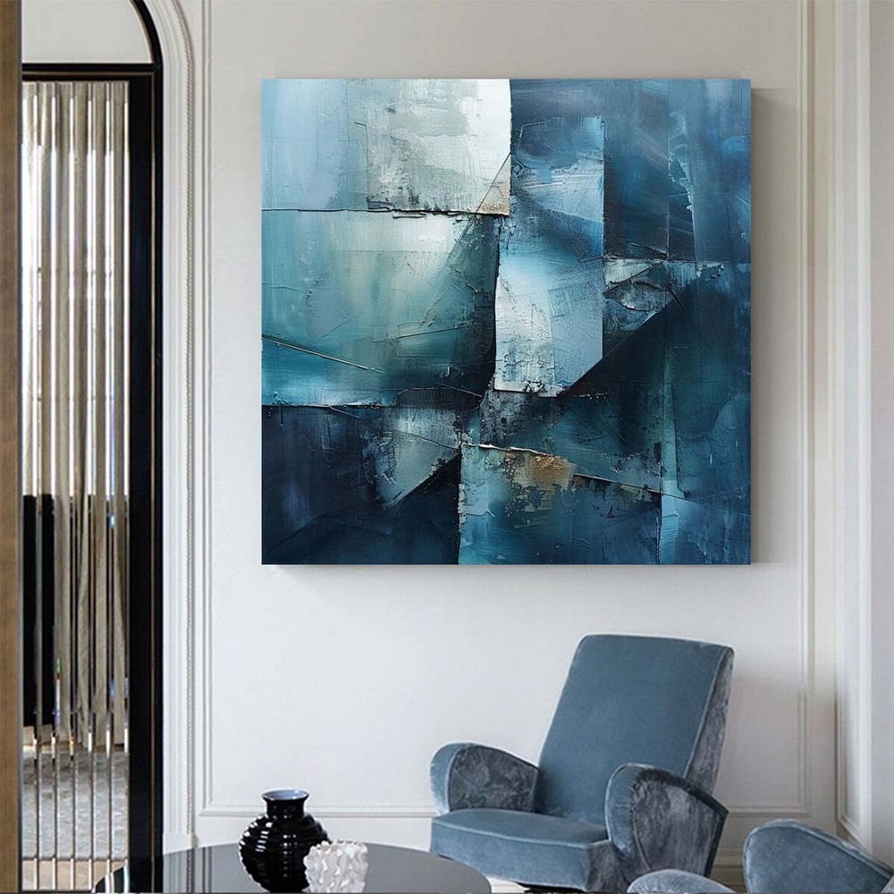 blue Modern Home Decor Handmade Abstract Oil Painting on canvsa Living Room