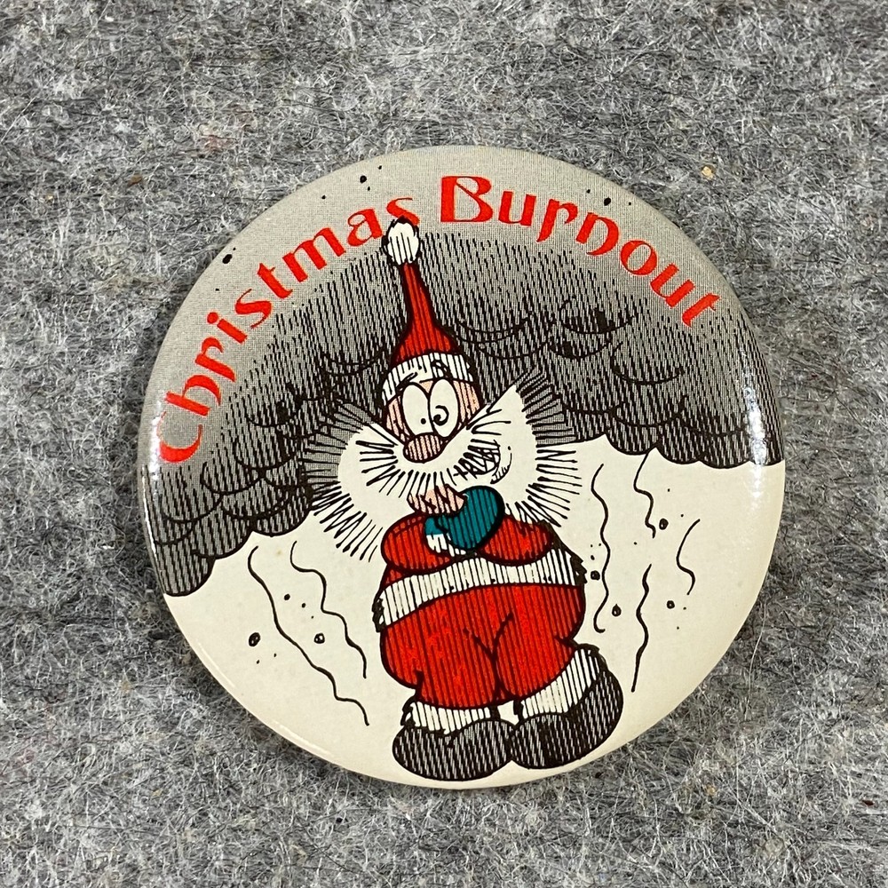 Santa Claus Button Christmas Beard Holidays Pin Pinback Vintage 1980s