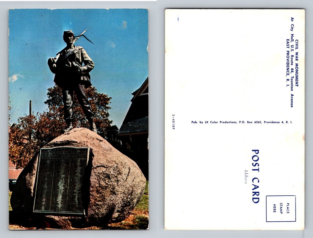 East Providence, RI-Rhode Island, Civil War Monument Vintage Postcard