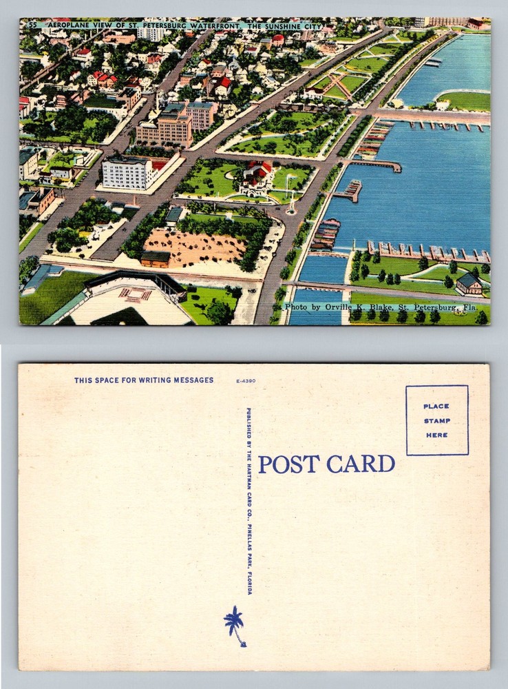 St Petersburg, FL-Florida, Aerial Waterfront City & Bay View Vintage Postcard