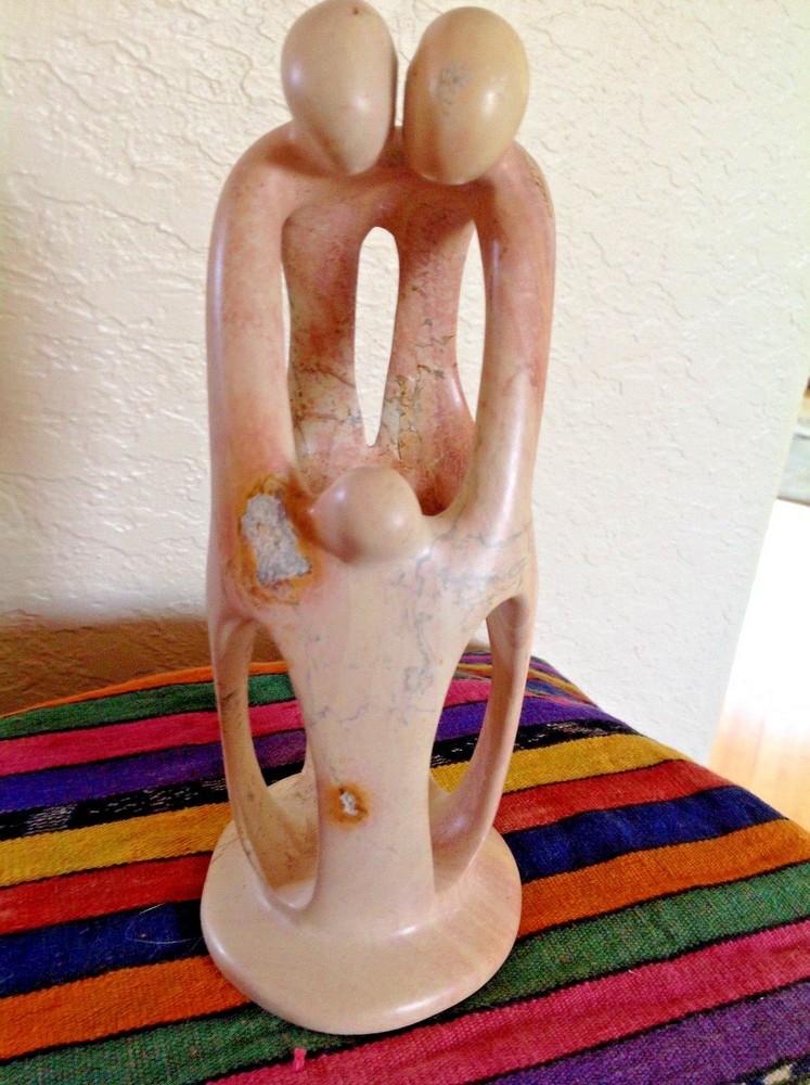 Mid-Century Carved & Polished Soapstone~Kenya~Mother, Father & Child Unity. EVC