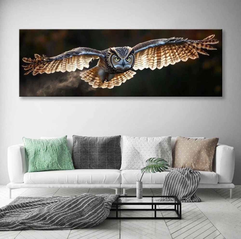 Flying Owl Closeup Canvas Print Animal Wall Art Canvas print Home Decor