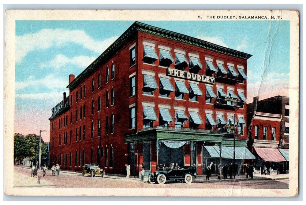 c1910 The Dudley Building Street Car Road Salamanca New York NY Vintage Postcard