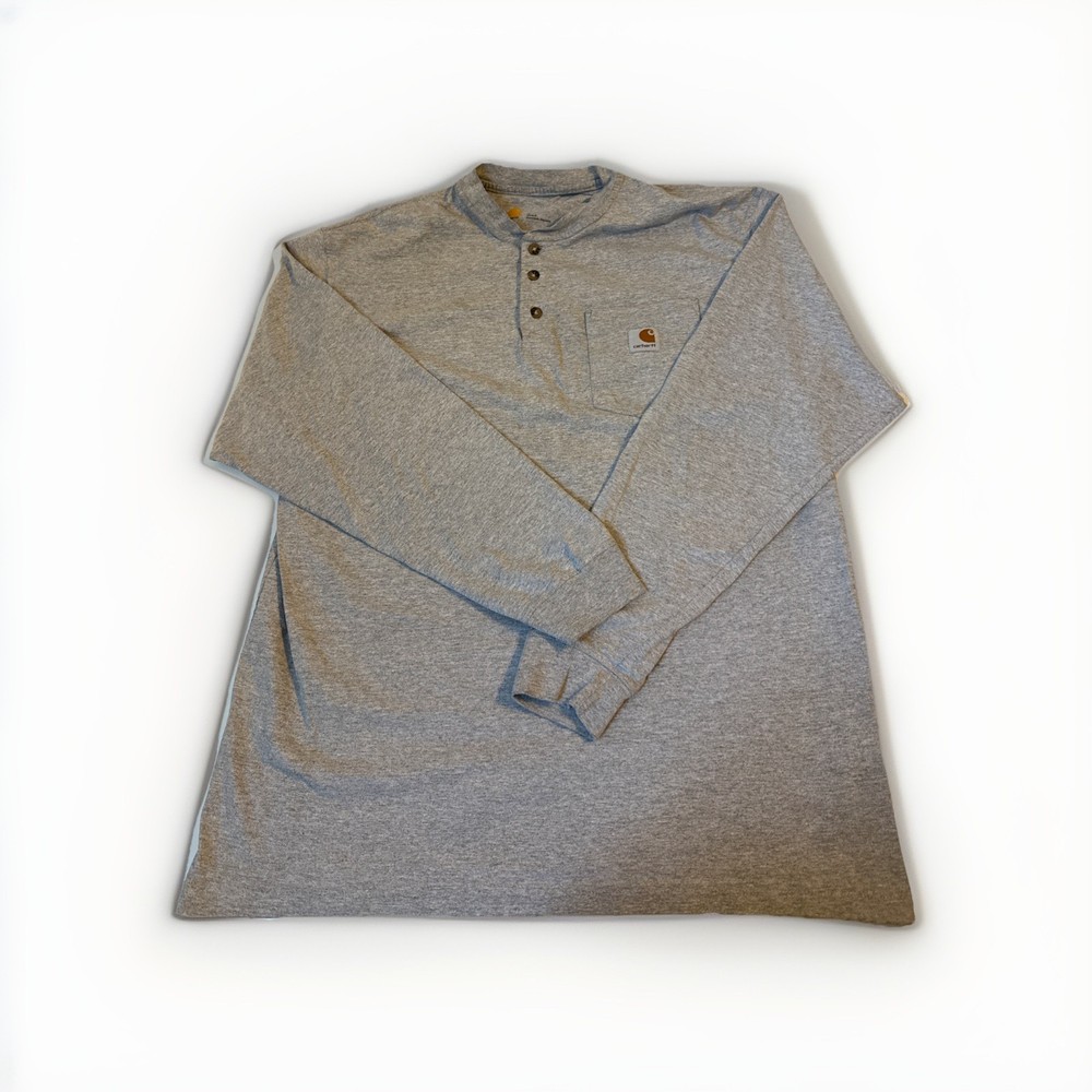 Carhartt Gray Long Sleeve Henley Pocket T-Shirt Workwear Tee Men’s size large