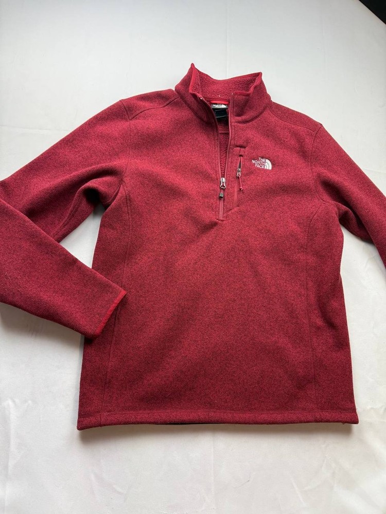 The North Face Mens Large Red Sweater Fleece 1/4 Zip Pullover Warm Long Sleeve