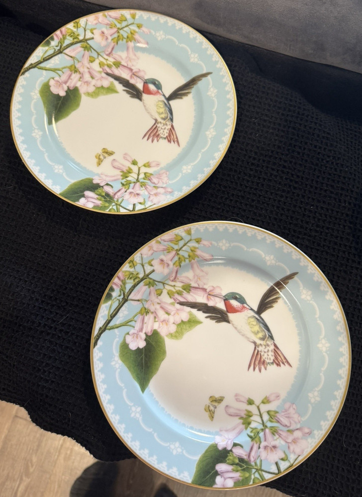 Pair of  Williams Sonoma Spring Garden Butterfly / Hummingbird Salad Plates