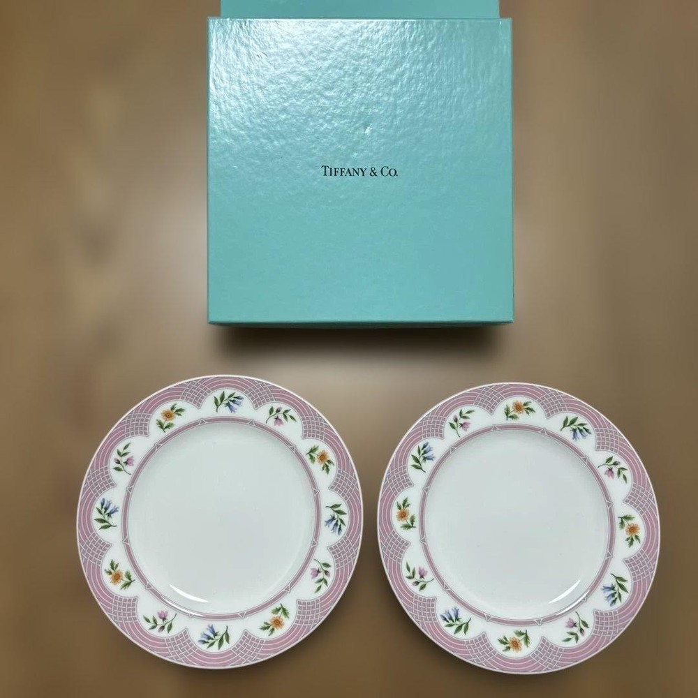 Tiffany & Co. Floral Ceramic Plates Set of 2, 18cm, Unused in Box