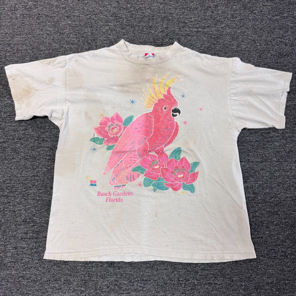 Vintage 90s Busch Gardens Thrashed Single Stitch Nature Bird T-Shirt XL Puff