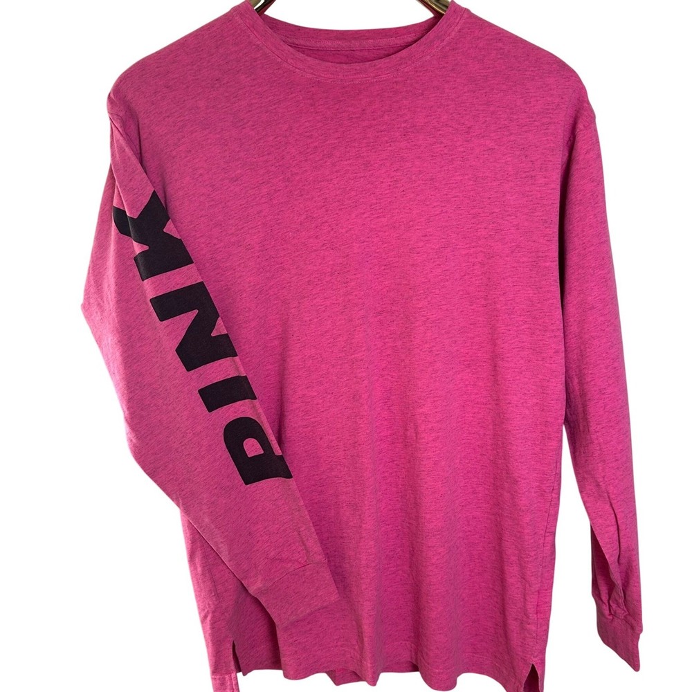 Victoria's Secret PINK Heathered Long Sleeve T-Shirt Graphic Sleeve Logo Size XS