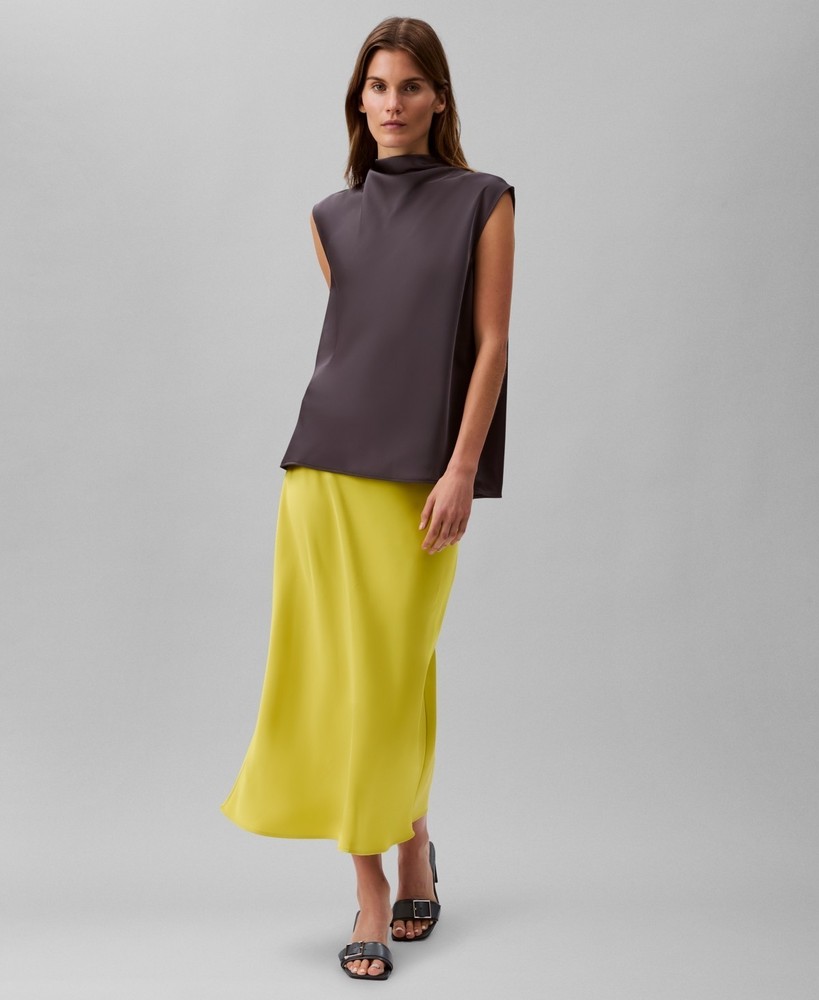Calvin Klein Woman's Satin MIDI Skirt - Warm Olive Size XL