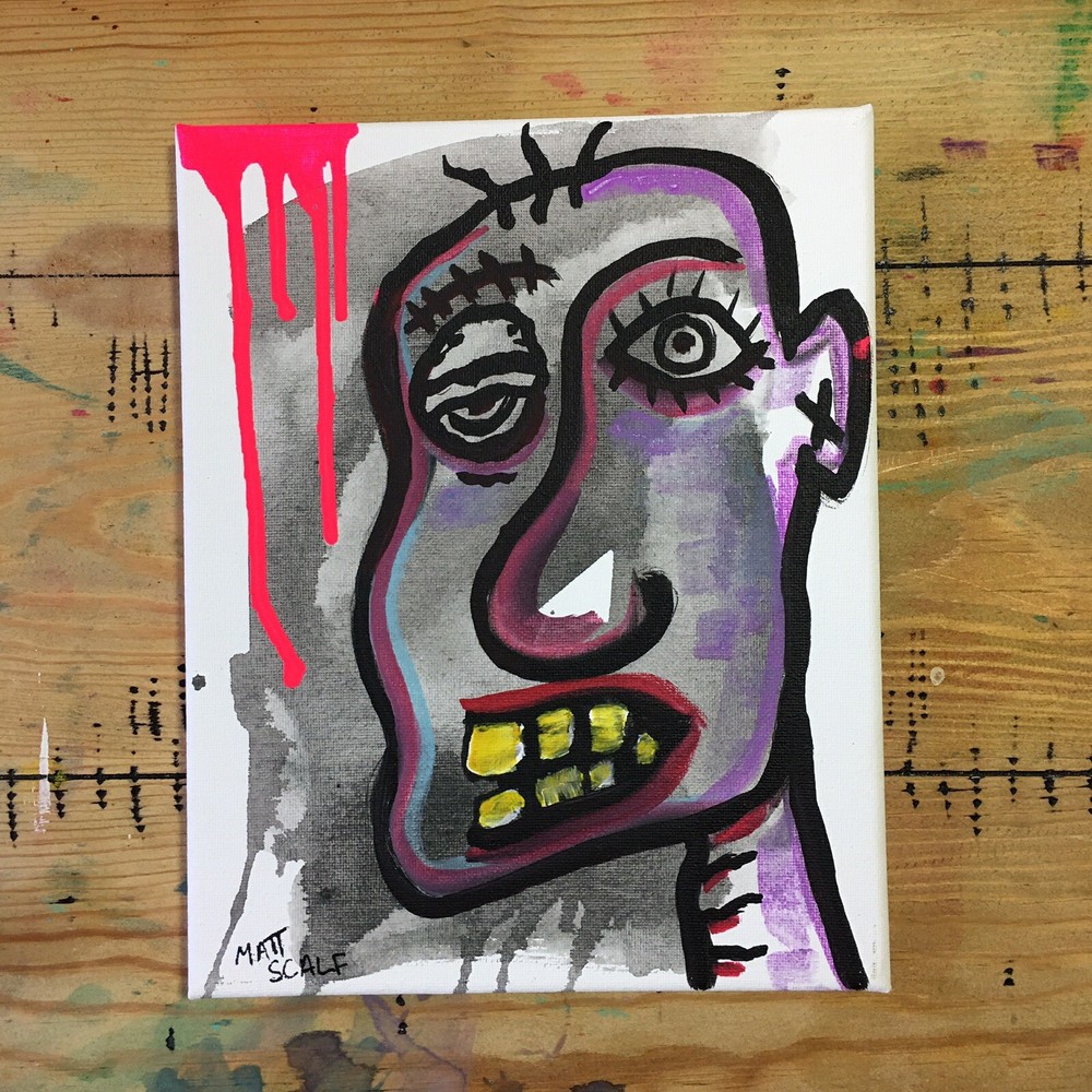Matt Scalf 8x10 CANVAS Face Abstract Portrait Graffiti Street Art Modern Signed-image