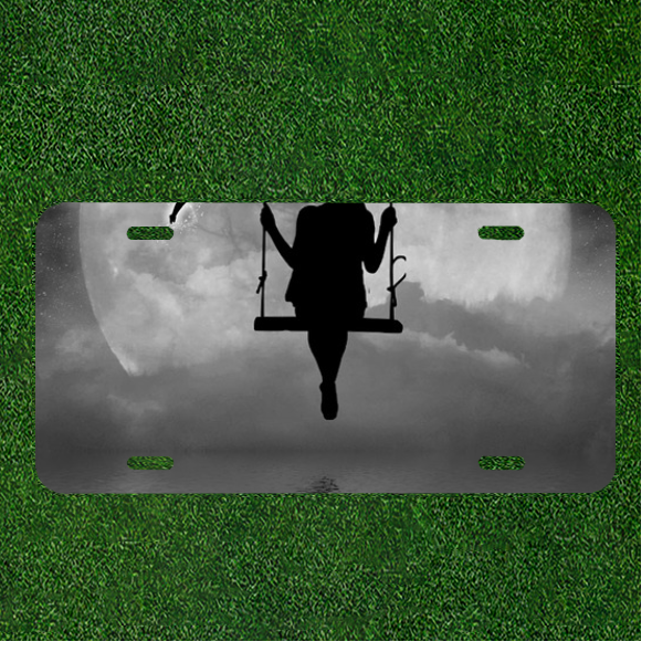 Custom Personalized License Plate Auto Tag With Women On Swing By Moon Design