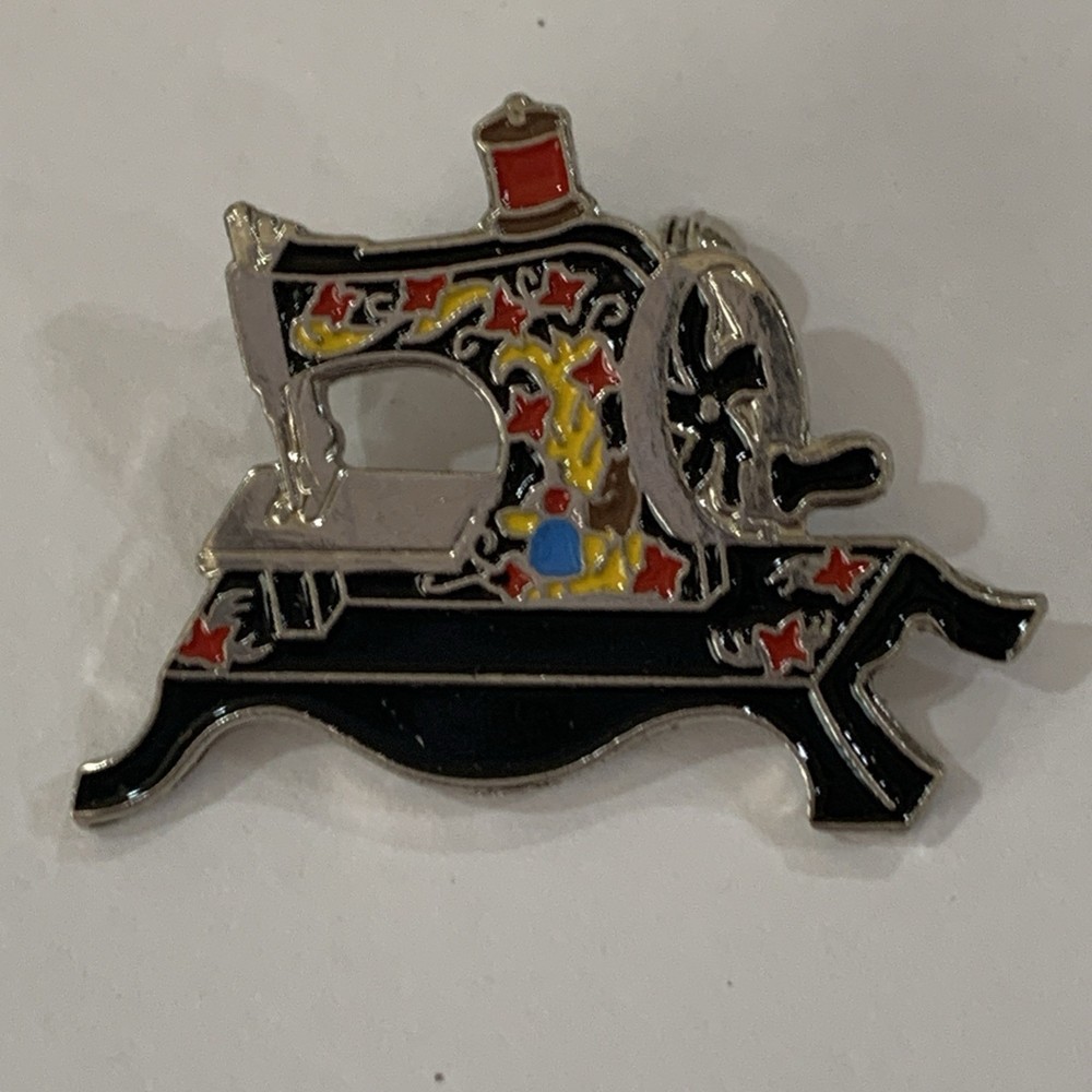 Clotilde #3 Toy 1910 Black Antique Sewing Machine Pin Lapel  Enamel Vintage