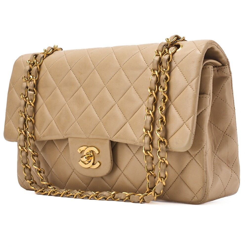 CHANEL Matelasse 25cm Double Flap Lambskin Shoulder Bag with Chain