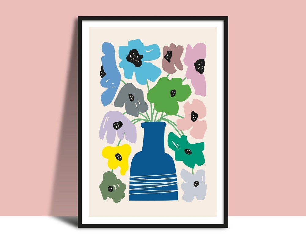 Vase With Mixed Flowers Wall Art Instant Printable Bright Modern Vase