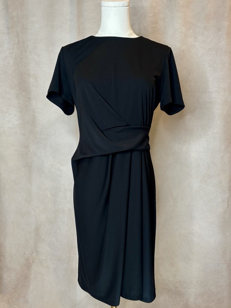 Nine West Black Sheath Dress Women’s M Wrap Front Short Sleeve Knee Length