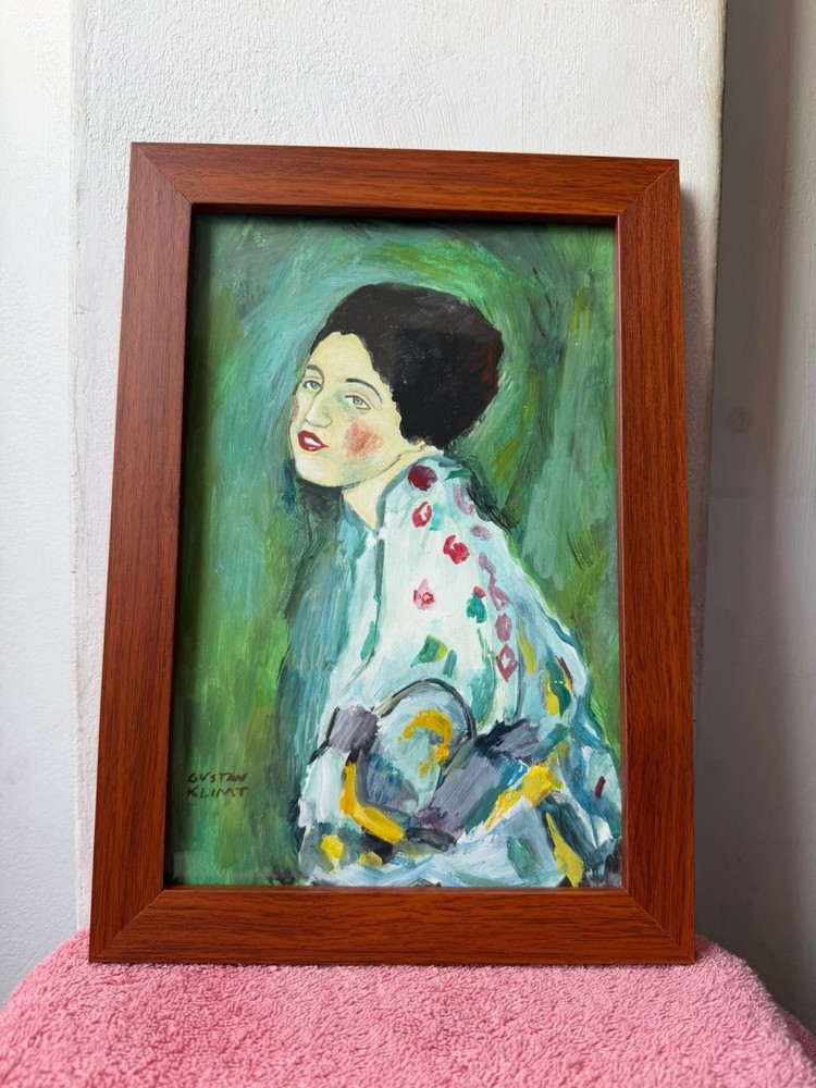 gustav klimt , framed oil painting on wood, sealed and signed.