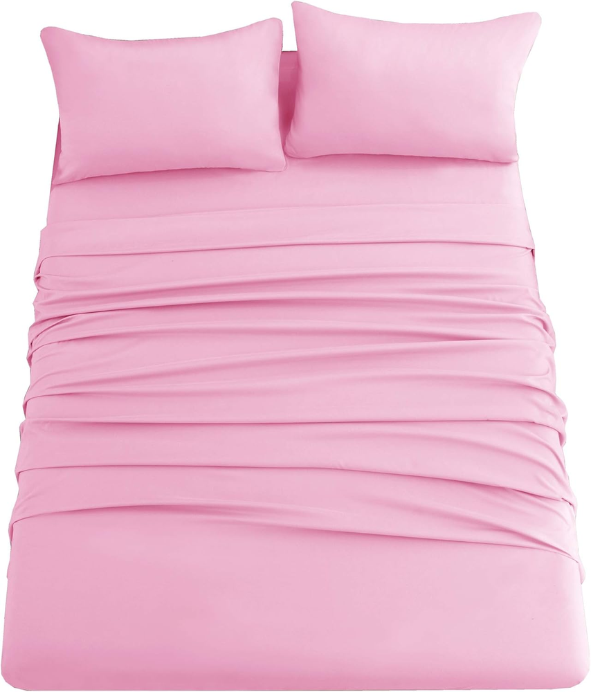 Pink Bed Sheet Set with Deep Pocket,Super Soft Microfiber Bedding-Breathable,War