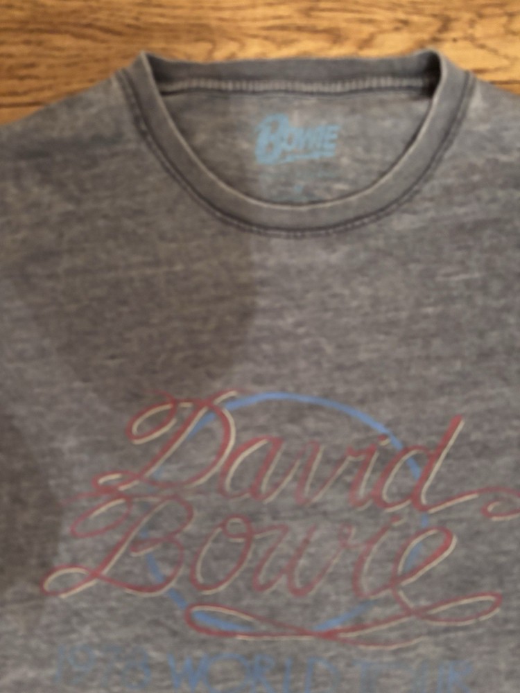 Bowie David Bowie Men's Gray Graphic Print Cotton Crew Neck T-Shirt Size M