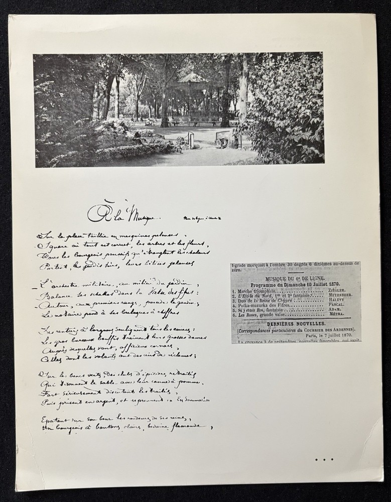 Symbolist poet ARTHUR RIMBAUD A La Musique Museum Poetry Broadside Print