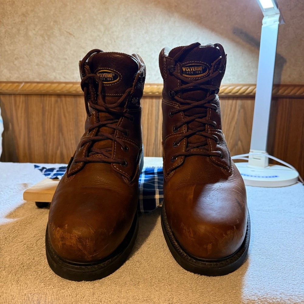Wolverine Mens Brown Leather Work Boots Durable Comfortable