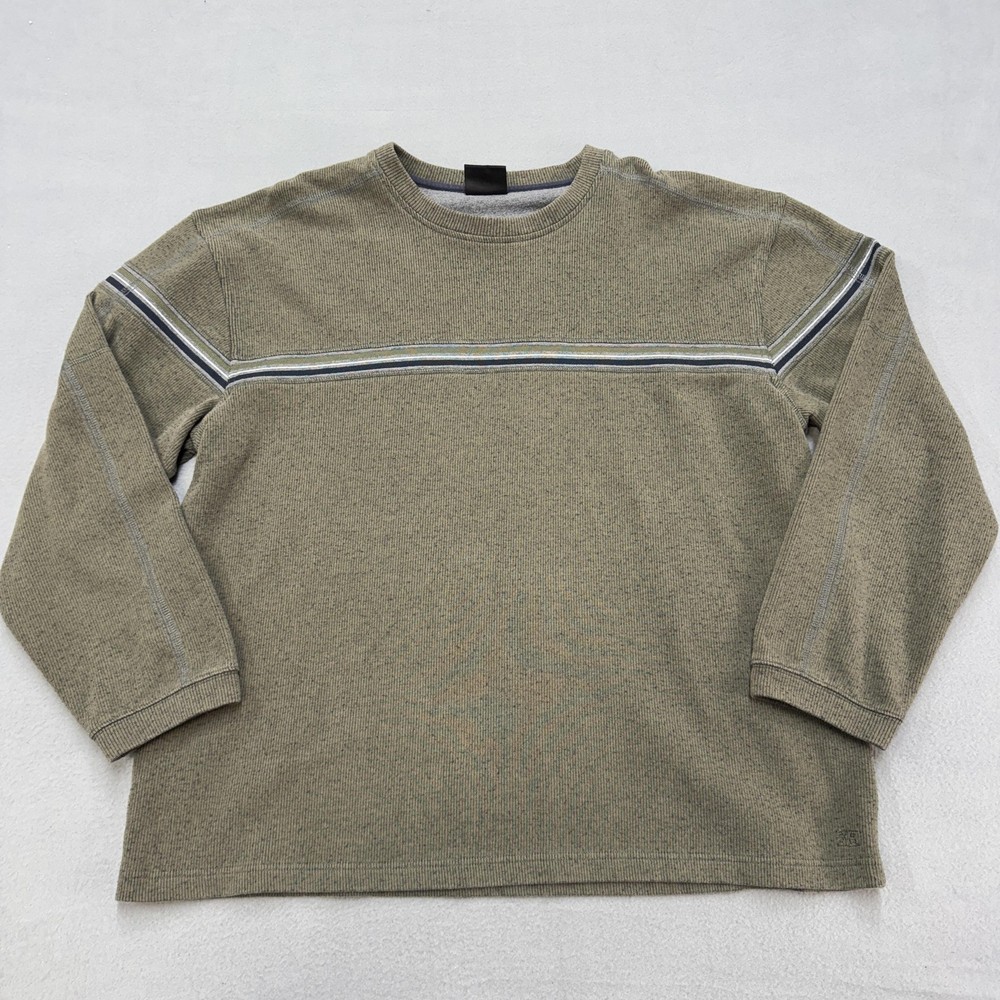 XG Extreme gear Sweater Mens XL Green Waffle Knit Crewneck Pullover Stripe
