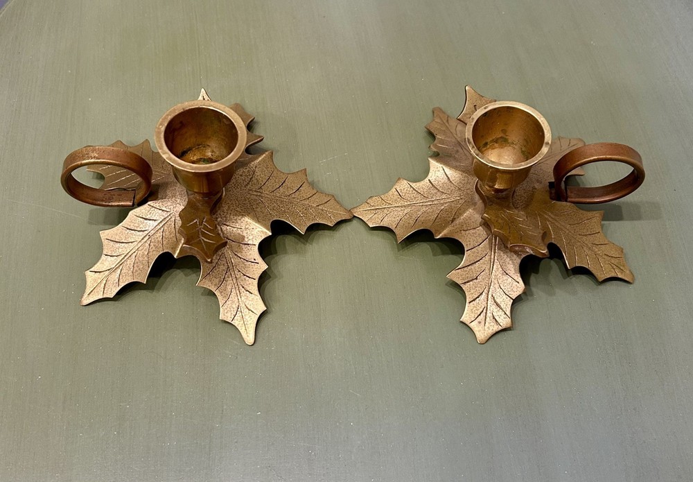 Pair of Vintage Brass Leaf Candlesticks