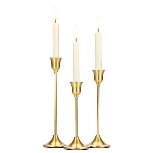 Taper Candle Stick Holder -PCS Brass Pillar Tall Candlestick Holders 3 Gold