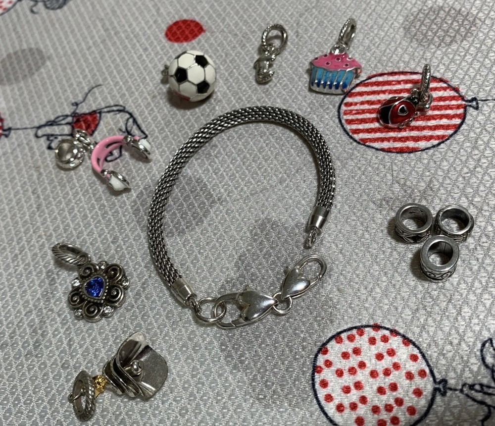 Brighton CHARM Bracelet with 7 Rare Charms With 3 Extra No Hanging Spacers VHTF