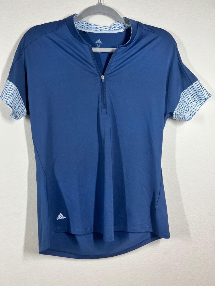 Adidas Golf Womens Ultimate Print Short Sleeve Polo Tech Indigo Size M New With Tags