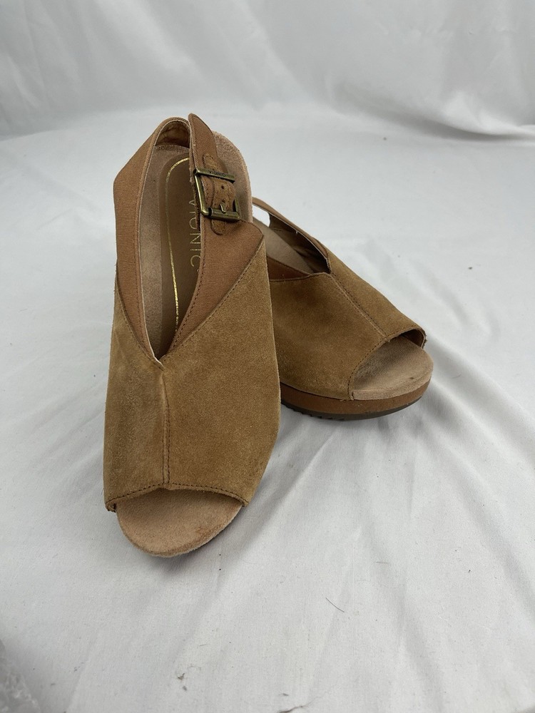 Vionic Trixie Womens Brown Suede Wedge Sandal Size 7.5 Supportive Slingback