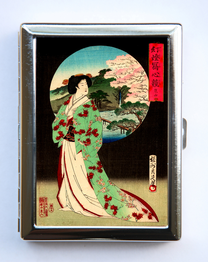 Geisha Cigarette Case Wallet Business Card Holder japanese tattoo woodblock