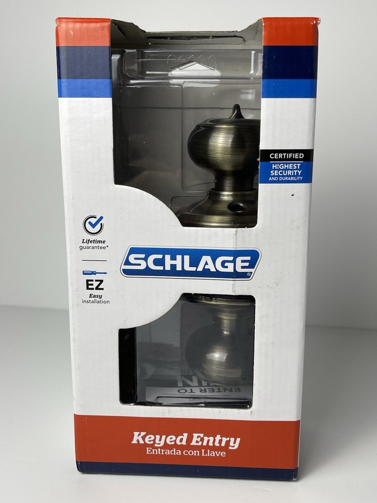 Schlage Keyed Entrance Georgian Door Knob, Antique Brass