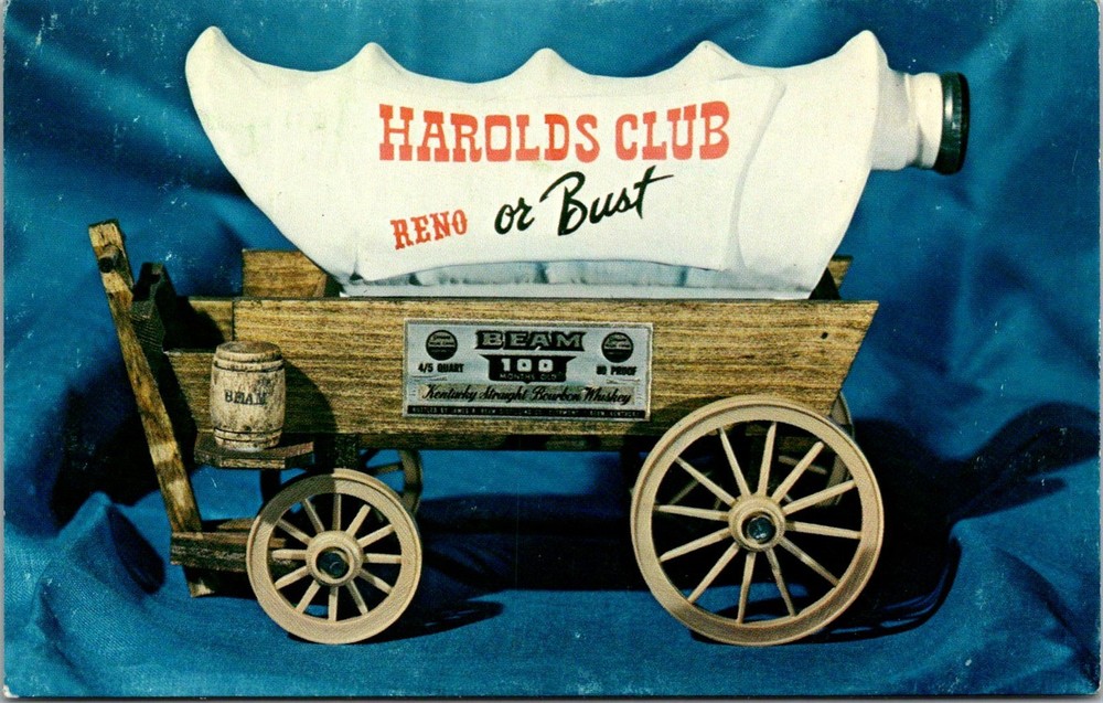 Dr Jim Stamps Harolds Club Reno or Bust Vintage Postcard Collectible Dray Cart