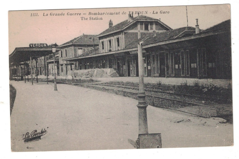 Antique Wwi Bombed Train Station Platform Side Verdun France Postcard