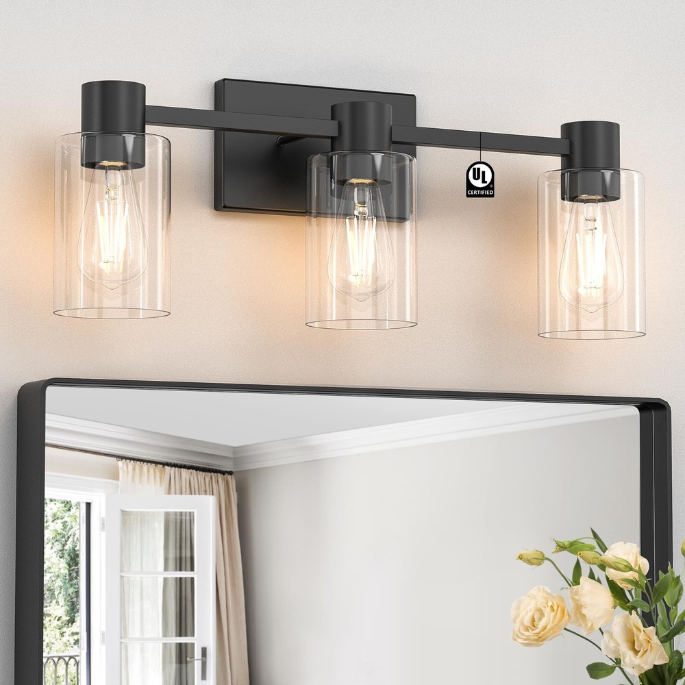 3-Light Matte Black Wall Sconces for Bathroom, Modern Vanity Light Fixtures O...