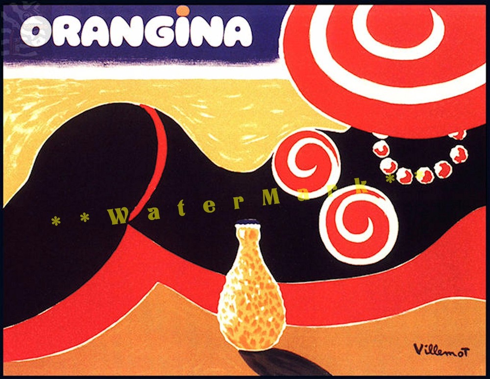 Orangina Beach Lady Vintage Poster Print Travel Sunbathing Orange Drink
