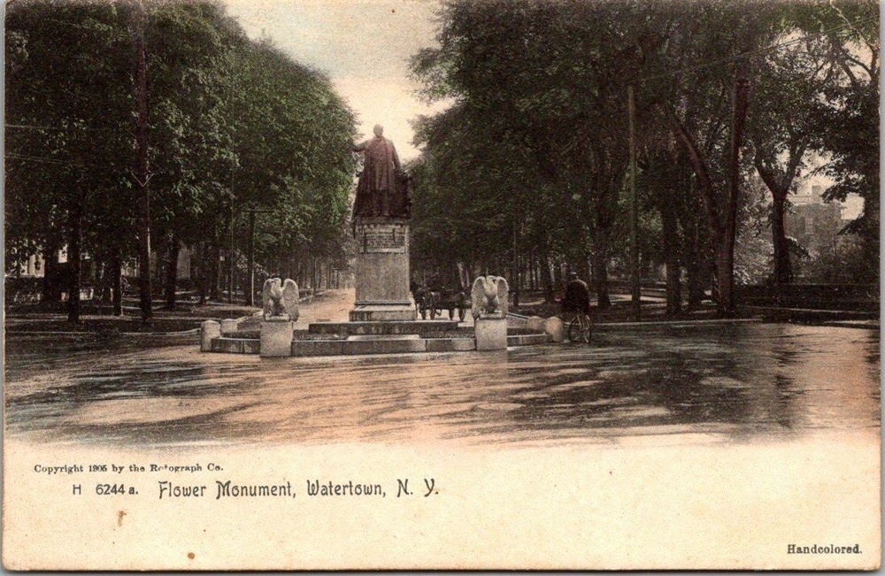 1906 Flower Monument Watertown NY Handcolored Postcard Rotograph 1922 Postmark