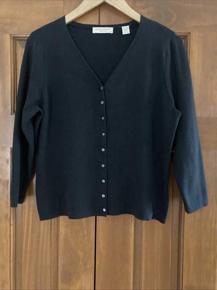 Valerie Stevens Silk Blend Black V-neck Cardigan Sweater Women’s Sz Large Petite