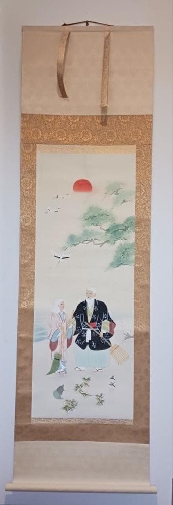Takasago Hanging Scroll Crane Turtle Pine Bamboo Plum Japanese traditional art