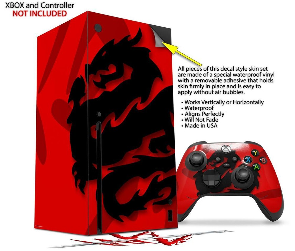 Skin Set for XBOX Series X Oriental Dragon Black on Red