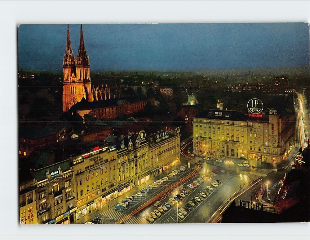 Postcard Center of the Town at night Zagreb Croatia